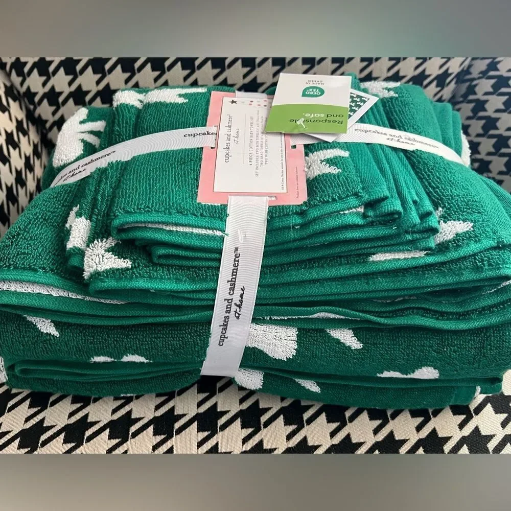 Cupcakes and Cashmere 6 Piece Green Cotton Bath Towel Set